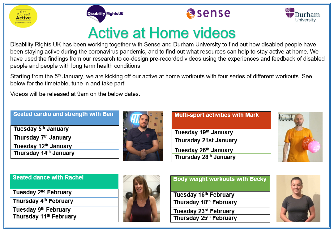 Get Yourself Active at Home – New Timetable